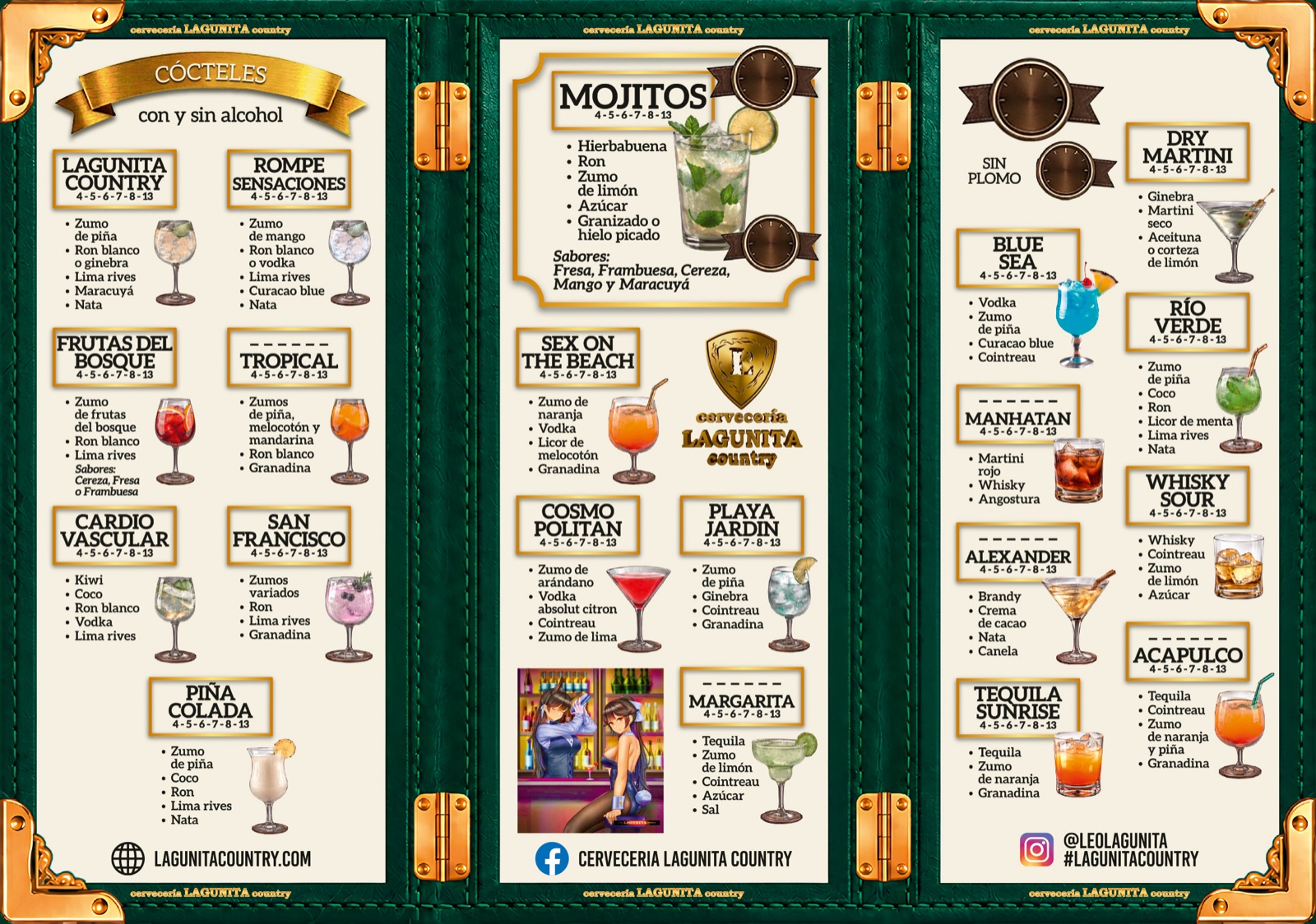 Carta de cócteles de Lagunita Country